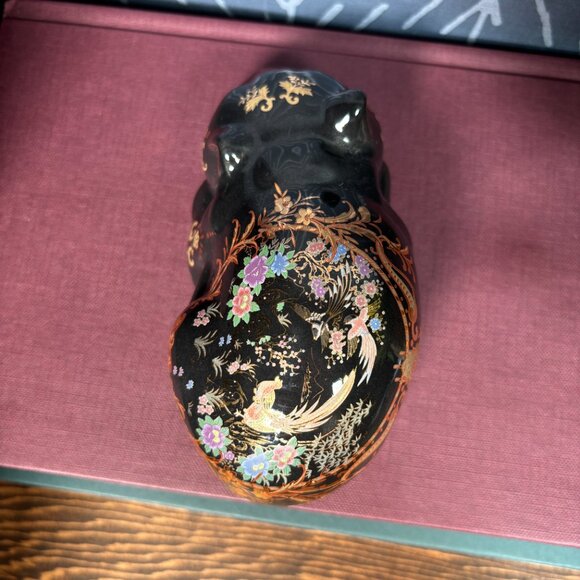 Vintage Satsuma Cat Figurine Black and Gold Ceramic Cat for Decor - Picture 8 of 16